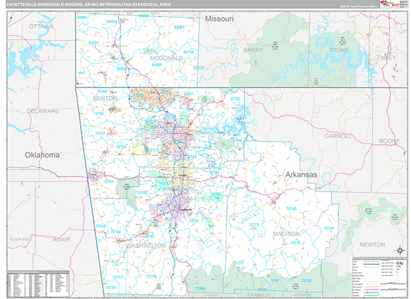 Fayetteville-Springdale-Rogers Metro Area Wall Map